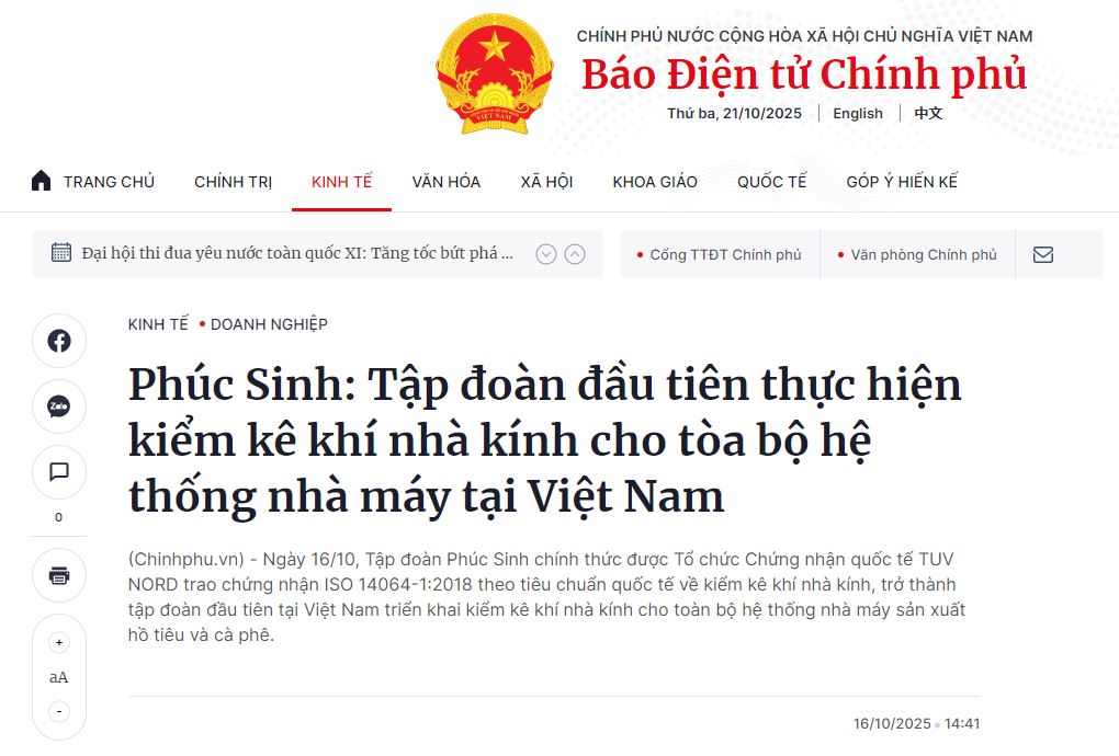 Phúc Sinh: Tập đoàn đầu tiên thực hiện kiểm kê khí nhà kính cho tòa bộ hệ thống nhà máy tại Việt Nam